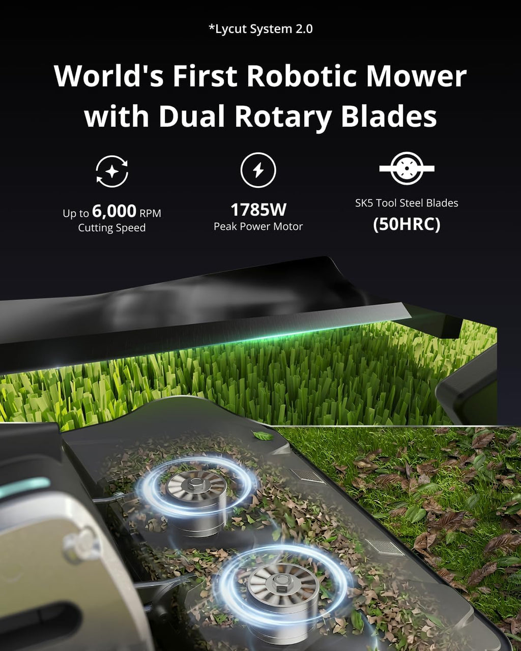 Lymow One Plus Robot Lawn Mower Wire-Free with RTK and Vision Navigation, 100% (45°) Slope Climbing, 1.1 Acres Daily Coverage, 16-Inch Dual-Blade
