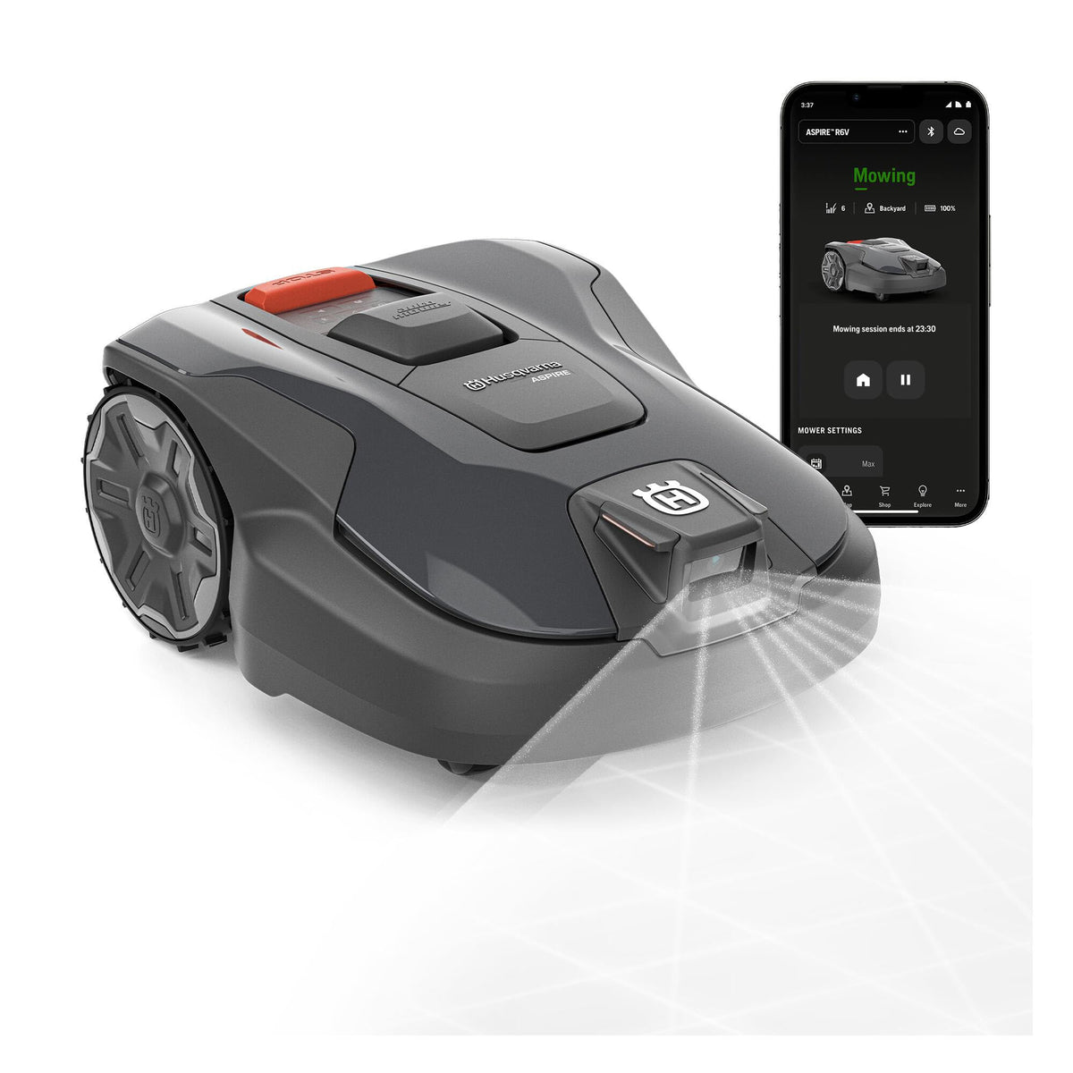 HUSQVARNA Automower® Aspire R6V – Wire-Free Robotic Lawn Mower, AI Vision Object Detection, GPS Navigation, Wi-Fi App Control, Systematic Mowing