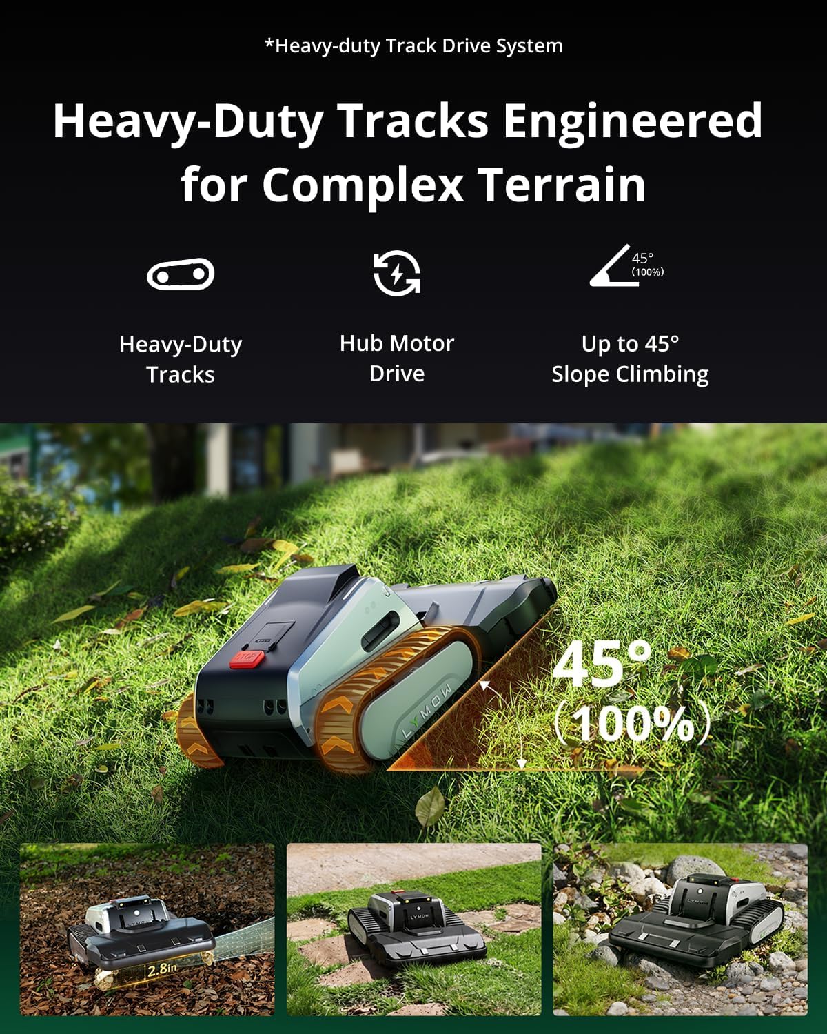 Lymow One Plus Robot Lawn Mower Wire-Free with RTK and Vision Navigation, 100% (45°) Slope Climbing, 1.1 Acres Daily Coverage, 16-Inch Dual-Blade
