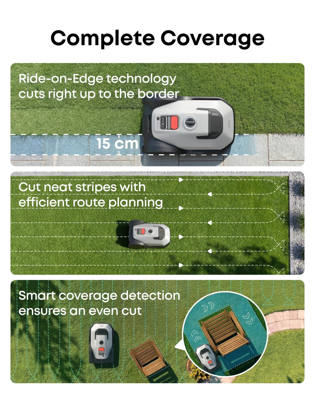 eufy Robot Lawn Mower, C15 without Boundary with Garage, 500 m2 Coverage